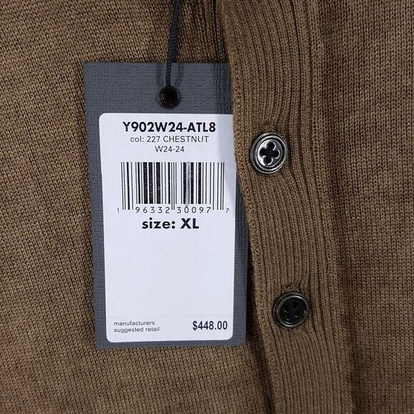 JOHN VARVATOS Shirt Mens XL Brown Henley Silk Cashmere Chestnut CHRISTIE $448 - Picture 4 of 9